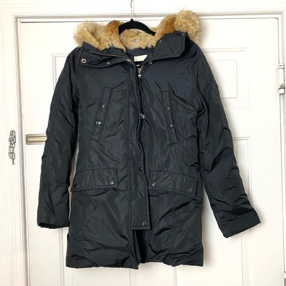 New York Black Parka Puffer Coat with Fur Trimmed Hoodie in